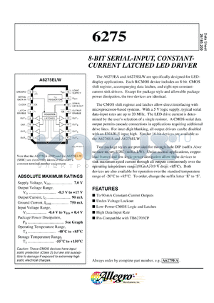 A6275SLW datasheet - 8-Bit serial-input,constant-current latched LED driver