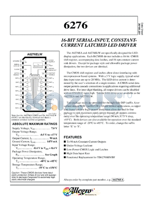 A6276SA datasheet - 16-Bit serial-input,constant-current latched LED driver