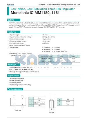 MM1180JT datasheet - Low-noise, low-saturation three-pin regulator