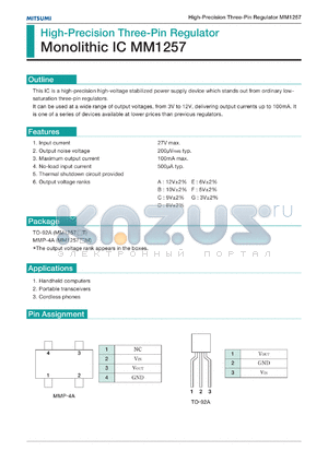 MM1257DT datasheet - High-precision three-pin regulator