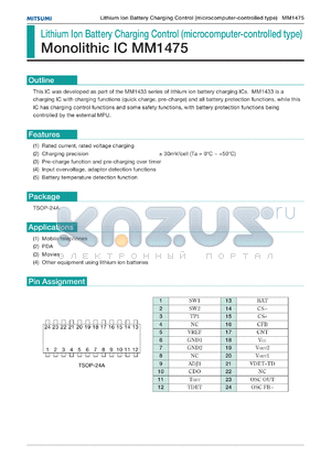 MM1475 datasheet - Lithium ion battery chargihg control (microcomputer-controlled type)