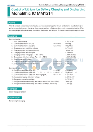 MM1214XF datasheet - Control of lithium ion battery charging and discharging