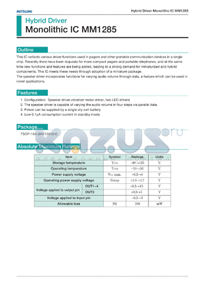 MM1285XV datasheet - Hybrid driver