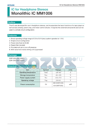 MM1006F datasheet - IC for headphone stereos