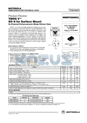 MMDF2N06VLR2 datasheet - TMOS SO-8 for surface mount