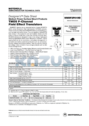 MMDF2P01HDR2 datasheet - TMOS P-channel field effect transistor