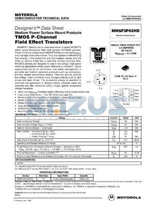 MMSF3P03HDR2 datasheet - TMOS single P-channel field effect transistor