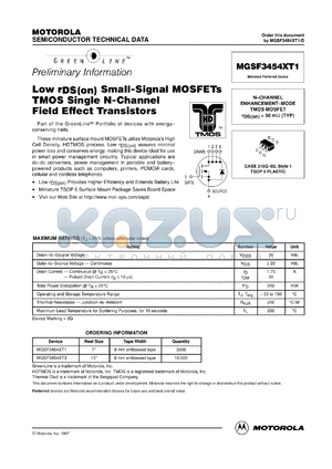 MGSF3454XT3 datasheet - Low rDS(on) small-signal MOSFET tmos single N-channel field effect transistor