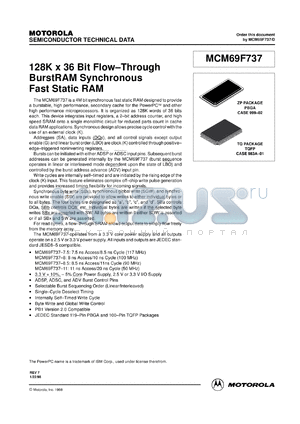 MCM69F737ZP8.5R datasheet - 128K x 36 bit flow-through burstRAM synchronous fast static RAM