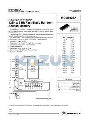 MCM6926AWJ12 datasheet - 128K x 8 bit fast static random access memory