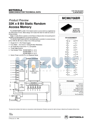 MCM6706BRJ7 datasheet - 32K x 8 bit static random access memory