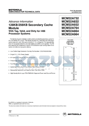 MCM32A864SG33 datasheet - 128KB/256KB secondary cache module