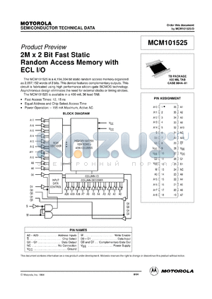 MCM101525TB12 datasheet - 2M x 2 bit fast static random access memory