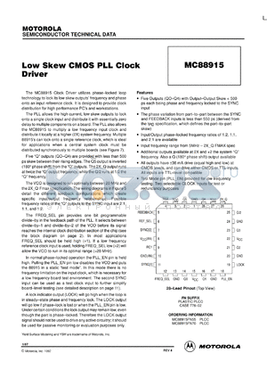 MC88915FN70 datasheet - Low skew CMOS PLL clock driver