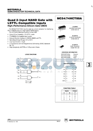 MC74HCT00AN datasheet - Quad 2-input NAND gate