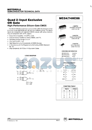 MC54HC86J datasheet - Quad 2-input exclusive or gate