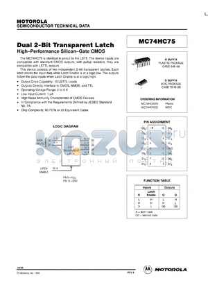 MC74HC75N datasheet - Dual 2-bit transparent latch