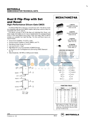 MC54HC74AJ datasheet - Dual D flip-flop with set and reset