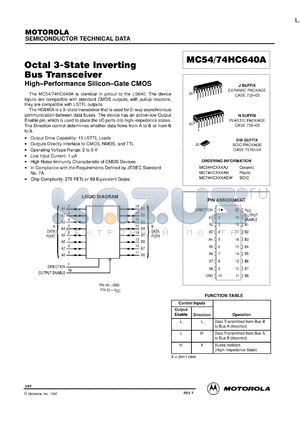 MC74HC640AN datasheet - Octal 3-state inverting bus transceiver