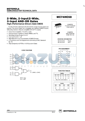 MC74HC58D datasheet - 2-wide, 2-input/2-wide, 3-input AND-OR gate