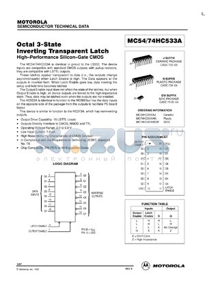 MC74HC533ADW datasheet - Octal 3-stage inverting transparent latch