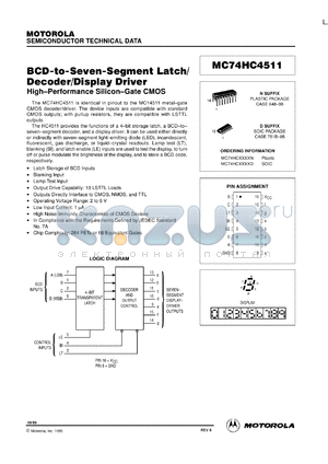 MC74HC4511D datasheet - BCD-to-seven-segment latch/decoder/display driver