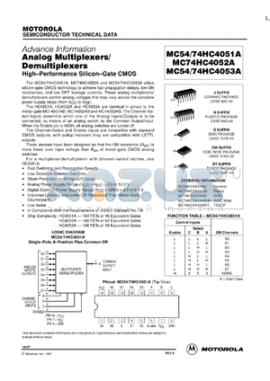 MC54HC4053A datasheet - Analog multiplexer/demultiplexer