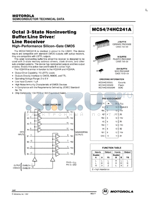 MC74HC241ADW datasheet - Octal 3-state noninverting buffer/line driver/line receiver