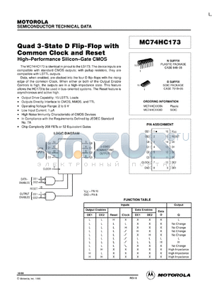 MC74HC173N datasheet - Quad 3-state D flip-flop with common clock and reset