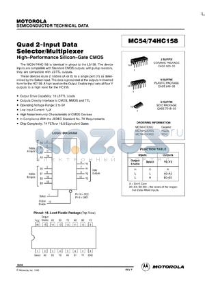 MC74HC158N datasheet - Quad 2-input data selector/multiplexer