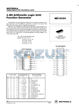 MC10181L datasheet - 4-bit arithmetic logic unit/function generator