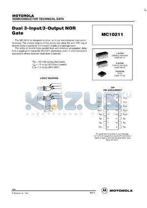 MC10211L datasheet - Dual 3-input/3-output NOR gate