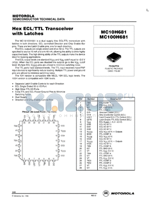 MC10H681FN datasheet - Hex ECL/TTL transceiver with latches