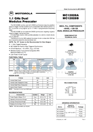 MC12028BD datasheet - 1.1 GHz dual modulus prescaler