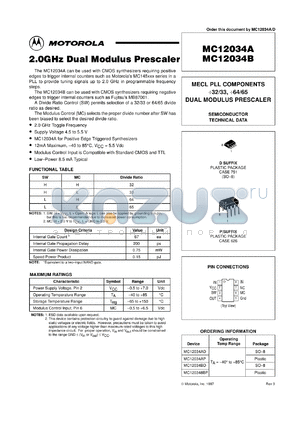 MC12034BD datasheet - 2.0 GHz dual modulus prescaler