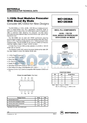 MC12036AD datasheet - 1.1 GHz dual modulus prescaler with stand-by mode