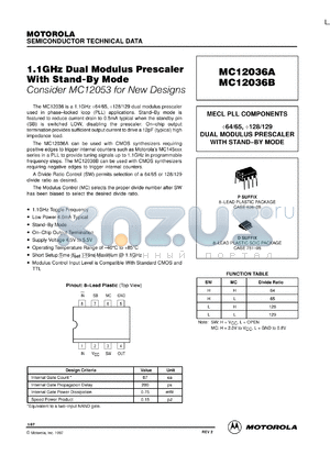 MC12036AP datasheet - 1.1 GHz dual modulus prescaler with stand-by mode