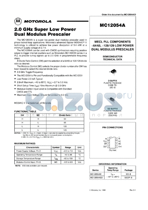 MC12054ASD datasheet - 2.0 GHz super low power dual modulus prescaler