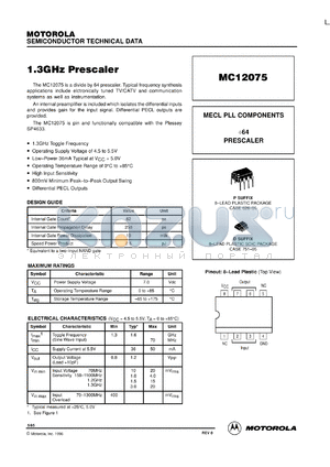 MC12075D datasheet - 1.3 GHz prescaler