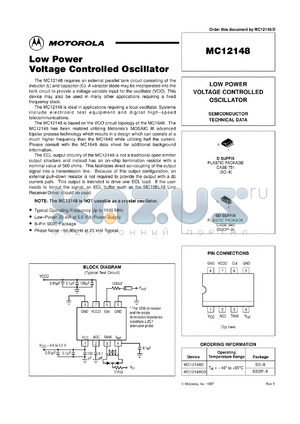 MC12148SD datasheet - Low power voltage controlled oscillator