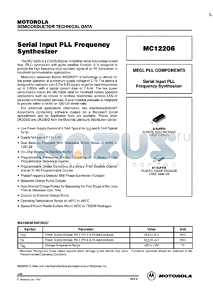 MC12206DT datasheet - Serial input PLL frequency synthesizer
