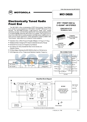 MC13025D datasheet - Electronically tuned radio front end