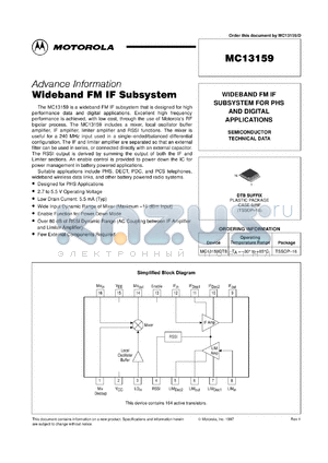 MC13159DTB datasheet - Wideband FM IF subsystem