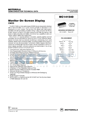 MC141540P datasheet - Monitor on-screen display