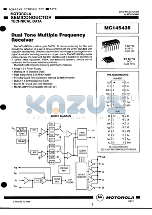 MC145436P datasheet - Low-power dual tone multiple frequency receiver