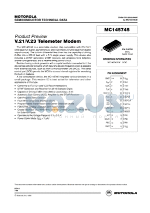 MC145745FW datasheet - Telemeter modem