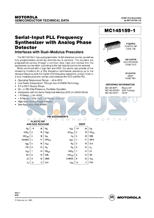 MC145159DW datasheet - PLL frequency synthesizer with analog phase detector