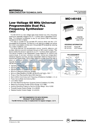 MC145165D datasheet - PLL frequency synthesizer