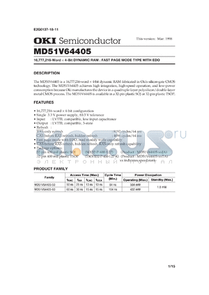 MD51V64405-50JA datasheet - 16,777,216-word x 4-bit dynamic RAM