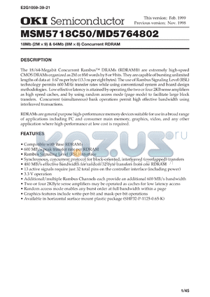 MD5764802-53MC datasheet - 64Mb(8Mx8) concurrent RDRAM